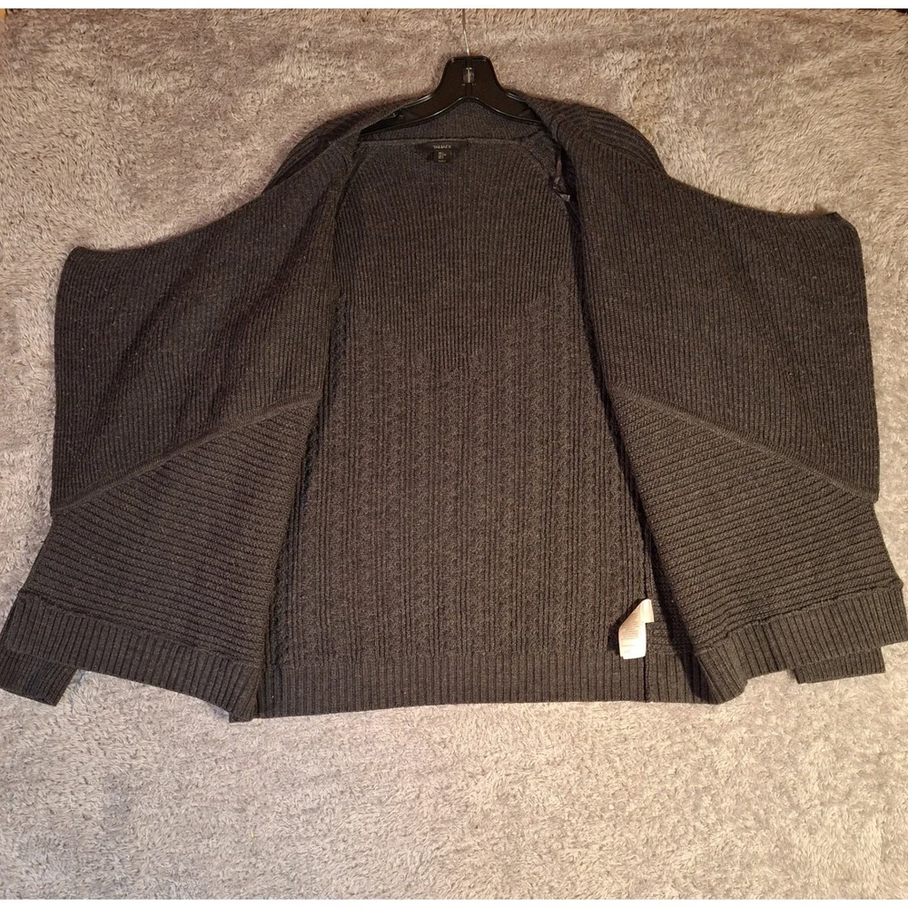 Tahari Womens Charcoal Gray 100% Merino Wool Open Front Cardigan Sweater Large - Picture 3 of 12